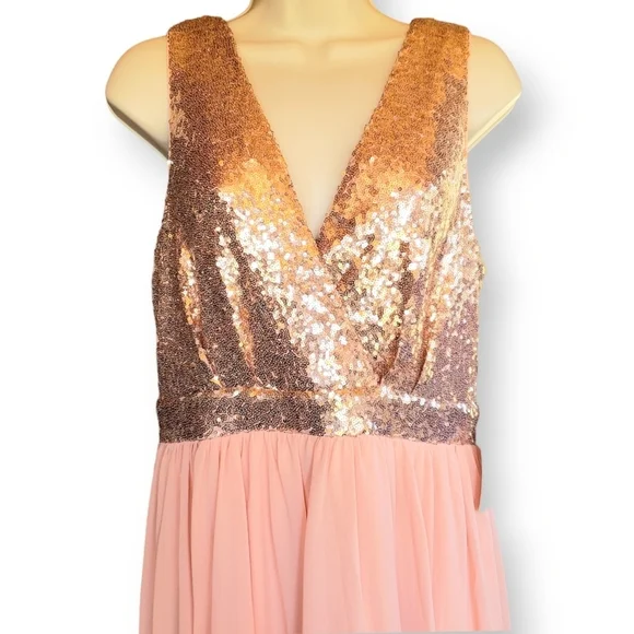 NWT Lulus Elegant Encounter Rose Gold Sequin Maxi Dress Size L - Picture 6 of 11